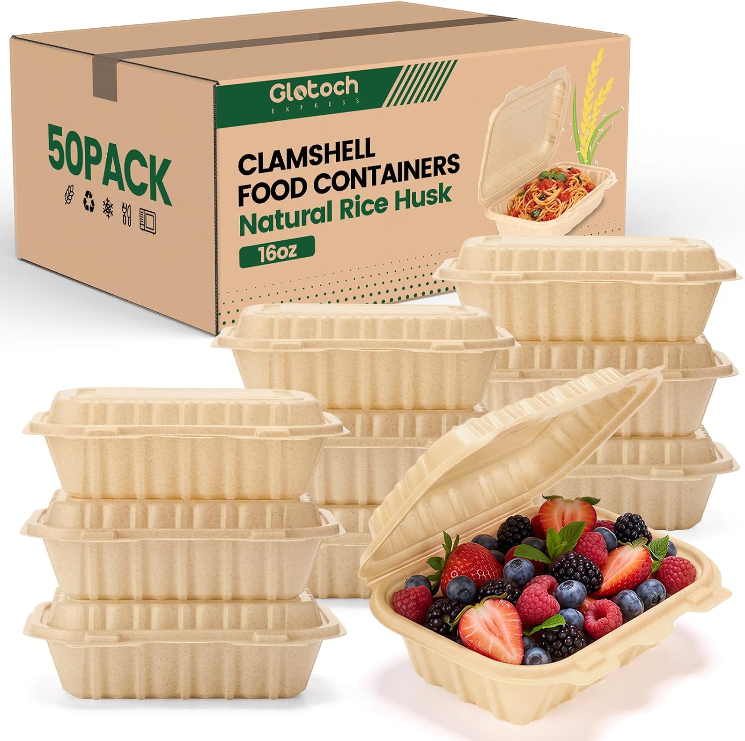 Food Storage Oven Safe - Confezione da 50 Contenitori Clamshell da