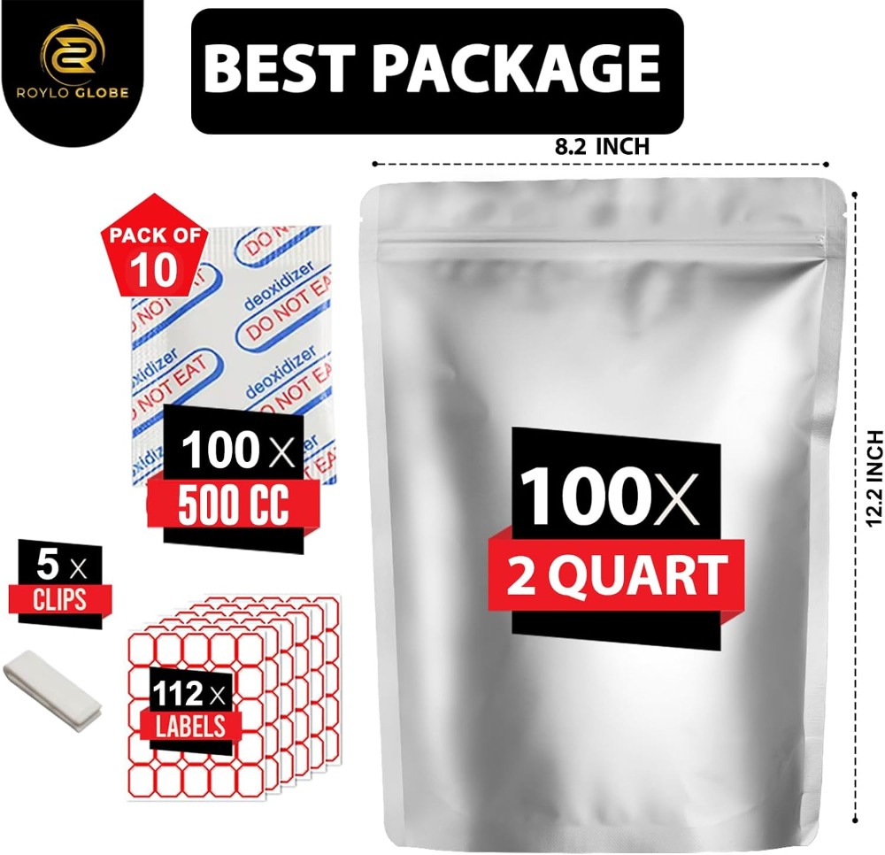 100 sacchetti Mylar da 2 quart - Food Storage Oxygen Absorbers recensione e prezzo